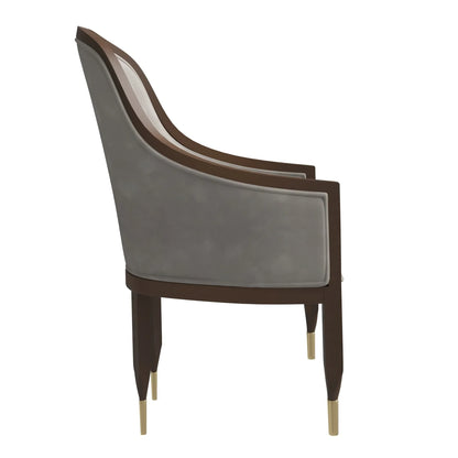 Belle Leather Dining Chair with Arms and Gold Metal Caps with Rubberwood Frame and Legs - Elax Furniture