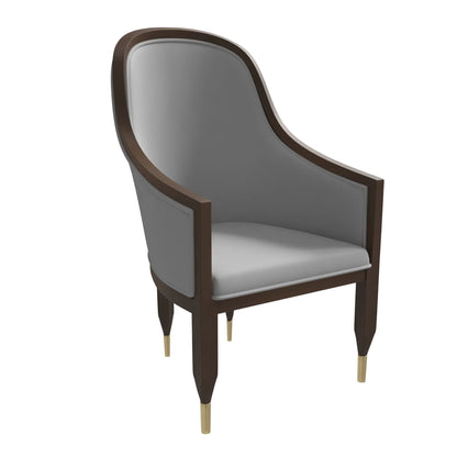 Belle Leather Dining Chair with Arms and Gold Metal Caps with Rubberwood Frame and Legs - Elax Furniture