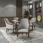 Belle Leather Dining Chair with Arms and Gold Metal Caps with Rubberwood Frame and Legs - Elax Furniture