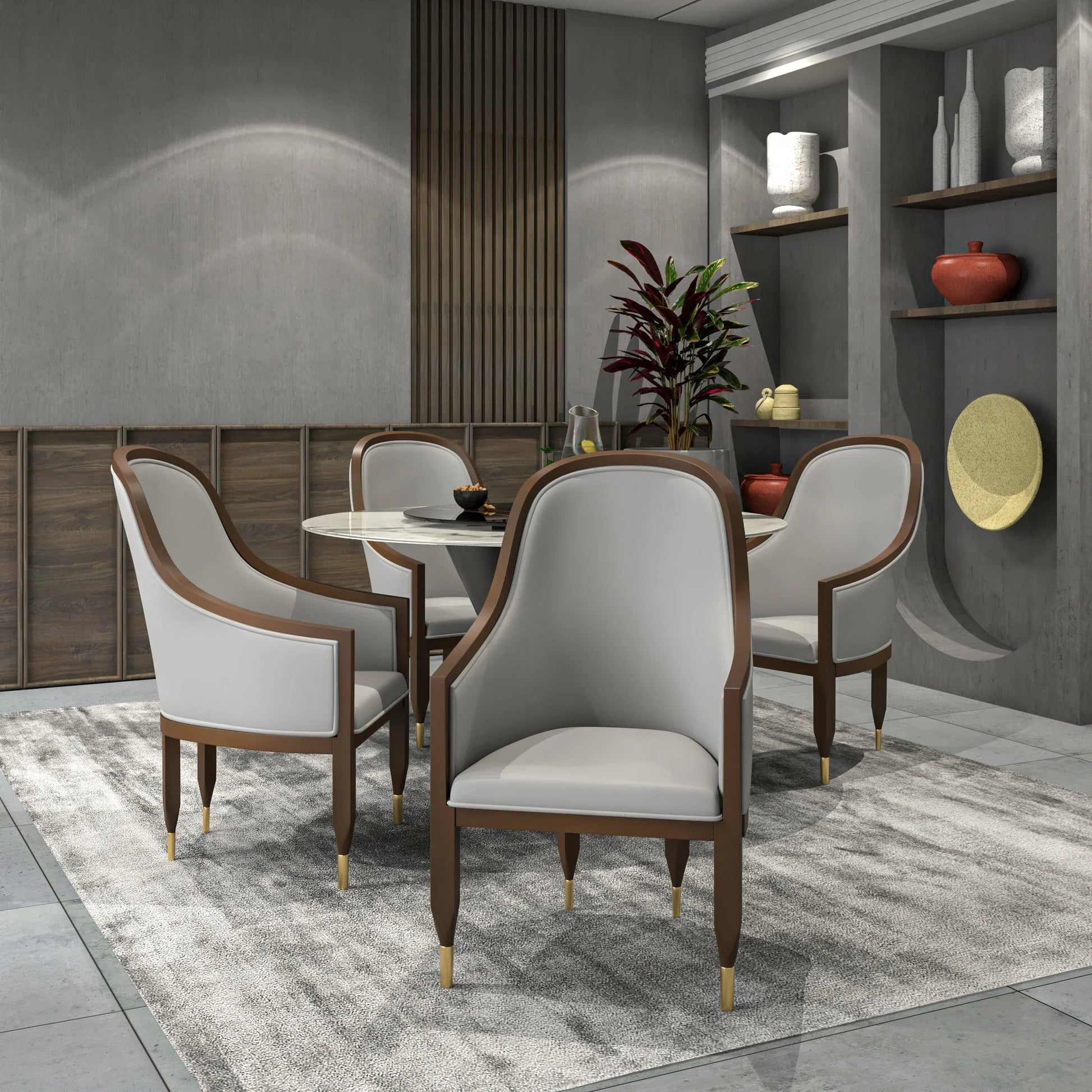 Belle Leather Dining Chair with Arms and Gold Metal Caps with Rubberwood Frame and Legs - Elax Furniture