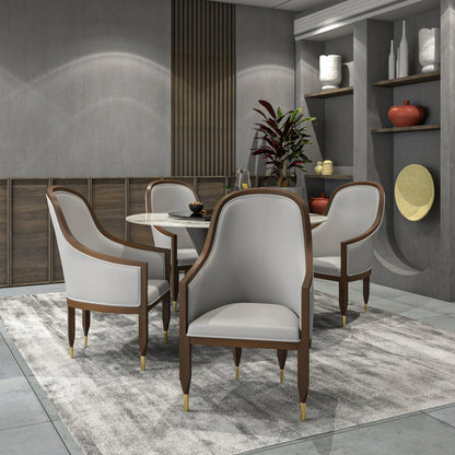Belle Leather Dining Chair with Arms and Gold Metal Caps with Rubberwood Frame and Legs - Elax Furniture