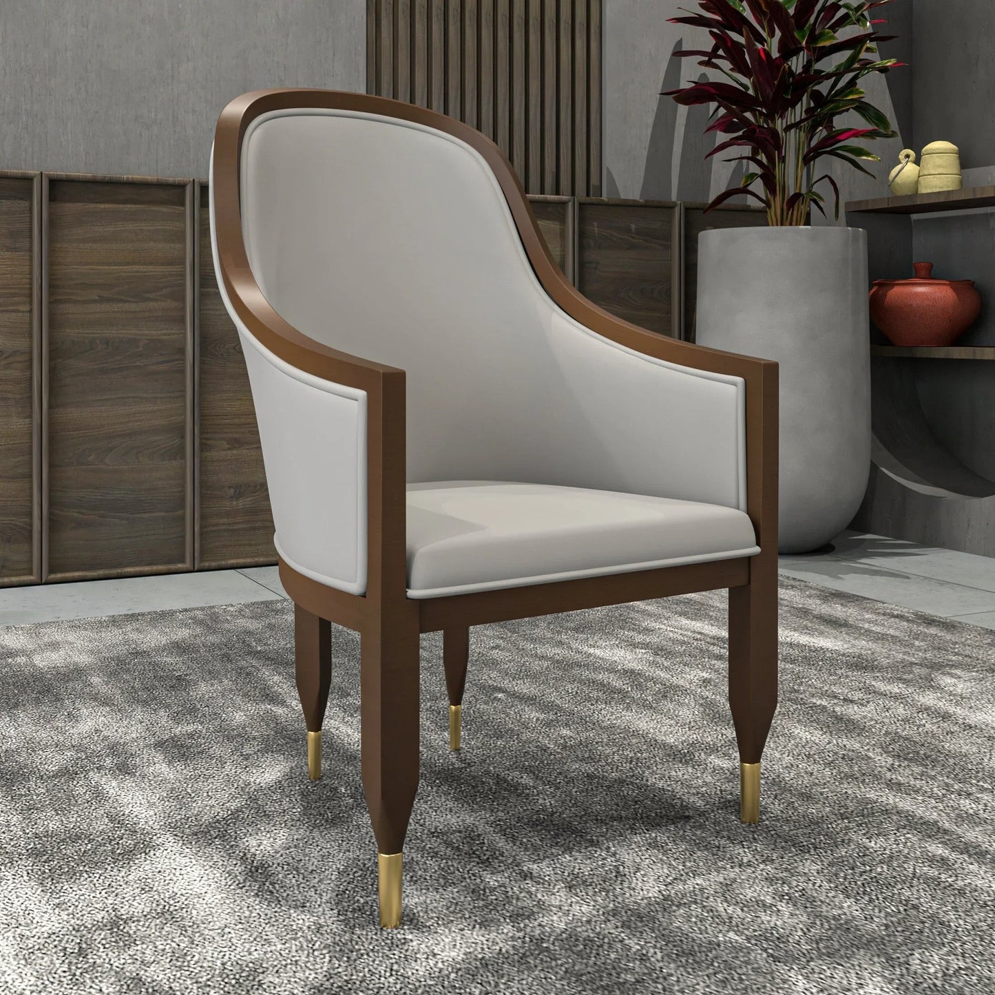 Belle Leather Dining Chair with Arms and Gold Metal Caps with Rubberwood Frame and Legs - Elax Furniture