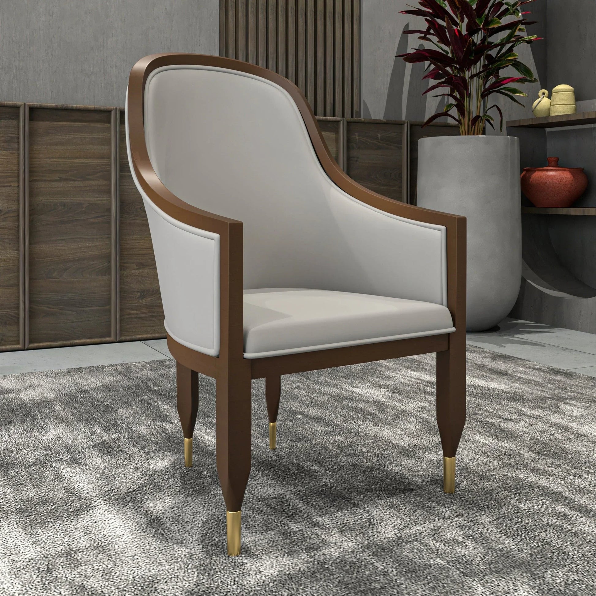 Belle Leather Dining Chair with Arms and Gold Metal Caps with Rubberwood Frame and Legs - Elax Furniture