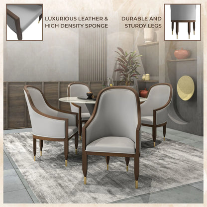 Belle Leather Dining Chair with Arms and Gold Metal Caps with Rubberwood Frame and Legs - Elax Furniture