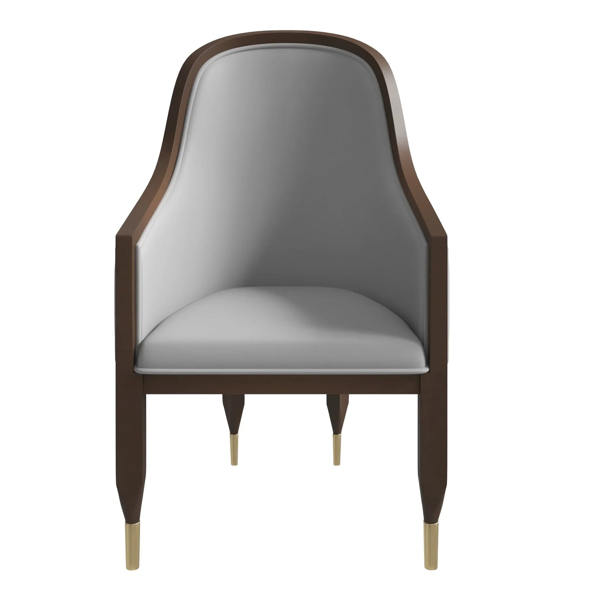 Belle Leather Dining Chair with Arms and Gold Metal Caps with Rubberwood Frame and Legs - Elax Furniture