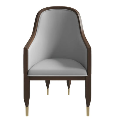Belle Leather Dining Chair with Arms and Gold Metal Caps with Rubberwood Frame and Legs - Elax Furniture