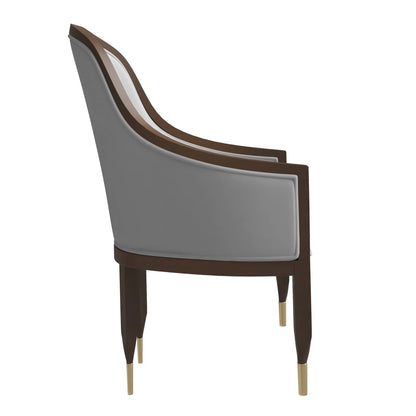 Belle Leather Dining Chair with Arms and Gold Metal Caps with Rubberwood Frame and Legs - Elax Furniture