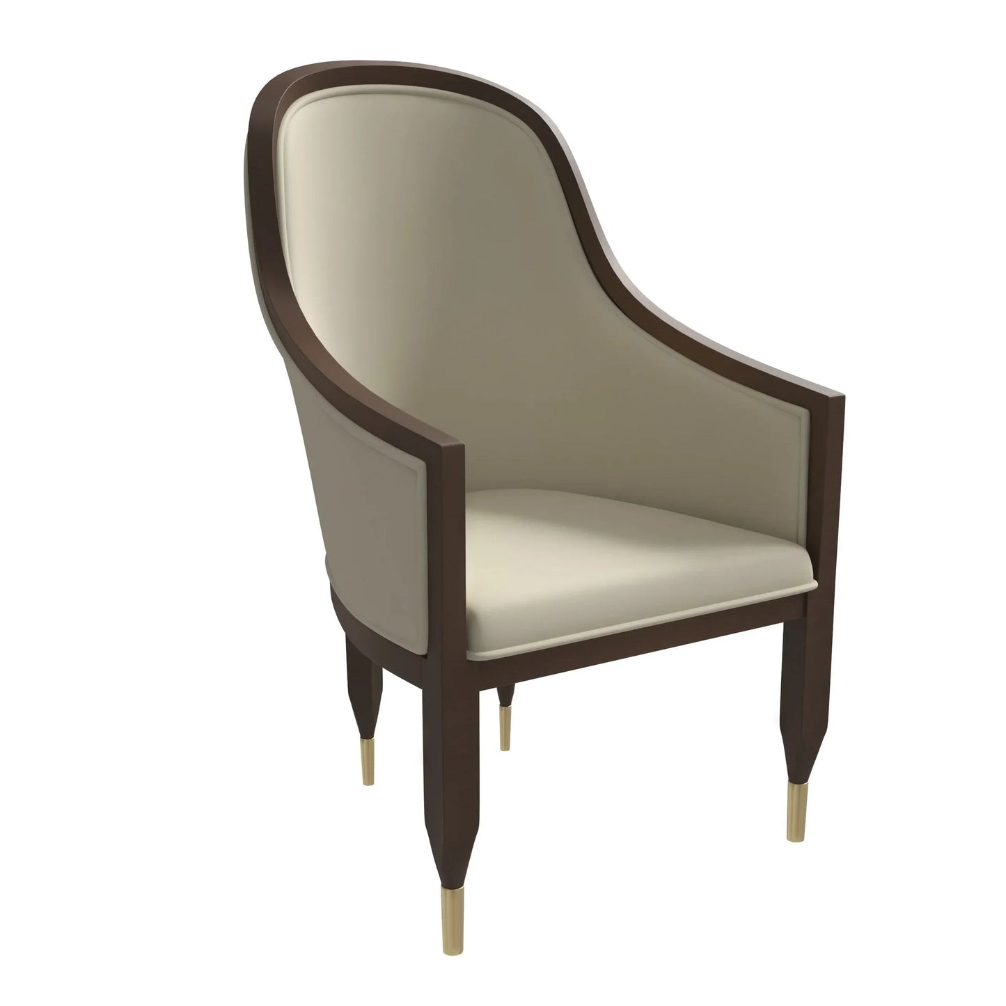 Belle Leather Dining Chair with Arms and Gold Metal Caps with Rubberwood Frame and Legs - Elax Furniture