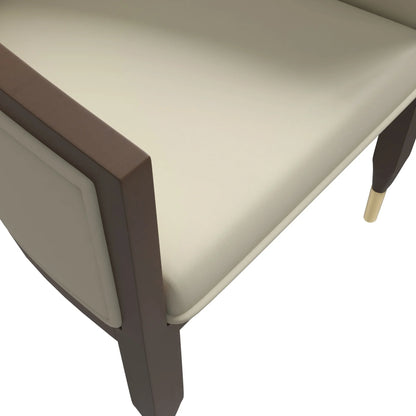 Belle Leather Dining Chair with Arms and Gold Metal Caps with Rubberwood Frame and Legs - Elax Furniture