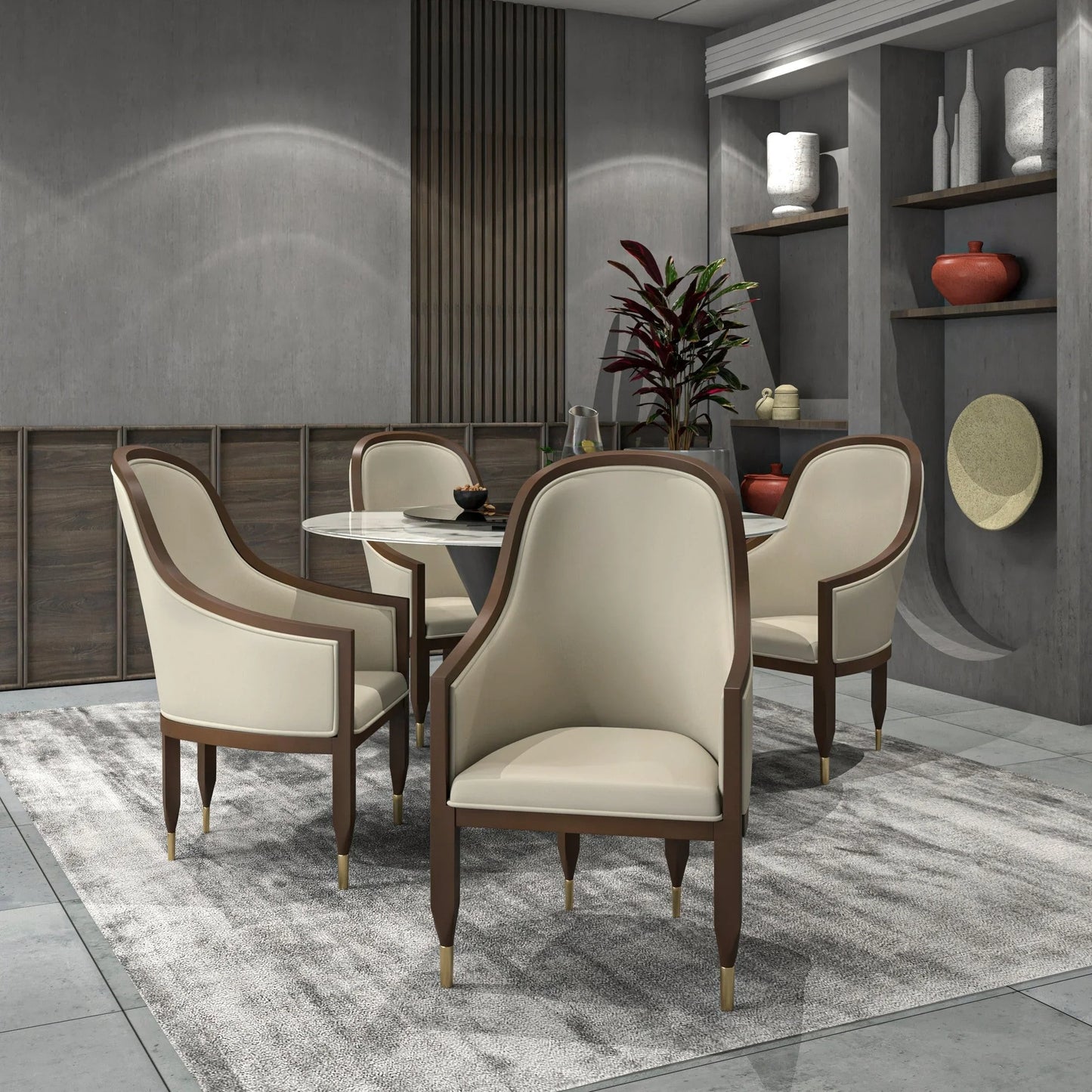 Belle Leather Dining Chair with Arms and Gold Metal Caps with Rubberwood Frame and Legs - Elax Furniture