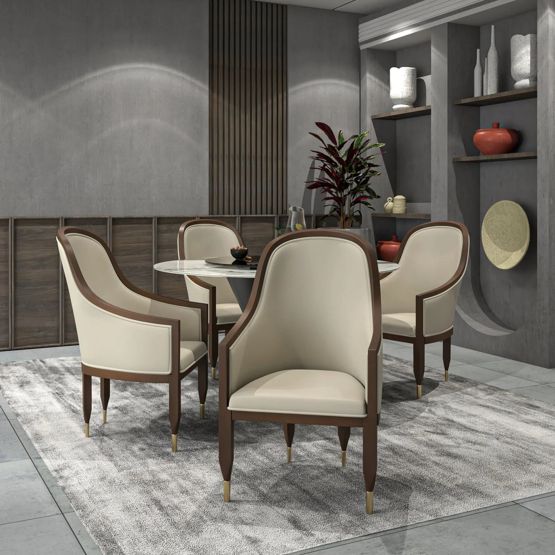 Belle Leather Dining Chair with Arms and Gold Metal Caps with Rubberwood Frame and Legs - Elax Furniture