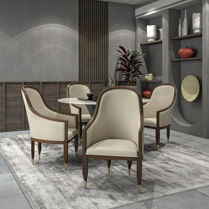 Belle Leather Dining Chair with Arms and Gold Metal Caps with Rubberwood Frame and Legs - Elax Furniture