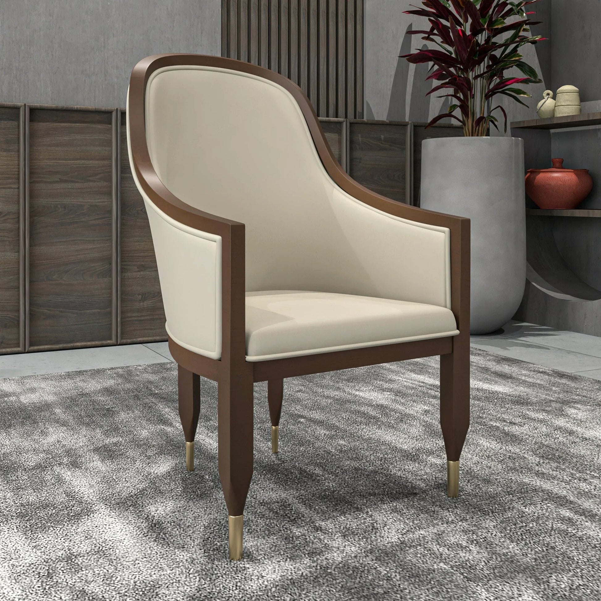 Belle Leather Dining Chair with Arms and Gold Metal Caps with Rubberwood Frame and Legs - Elax Furniture