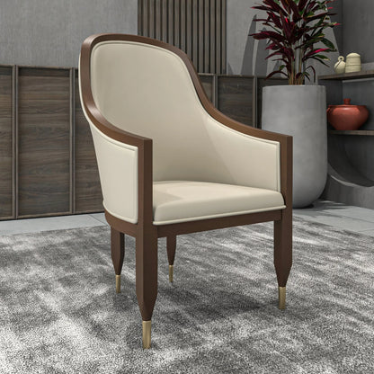Belle Leather Dining Chair with Arms and Gold Metal Caps with Rubberwood Frame and Legs - Elax Furniture