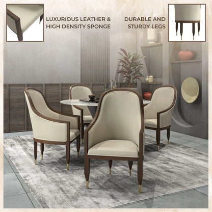 Belle Leather Dining Chair with Arms and Gold Metal Caps with Rubberwood Frame and Legs - Elax Furniture
