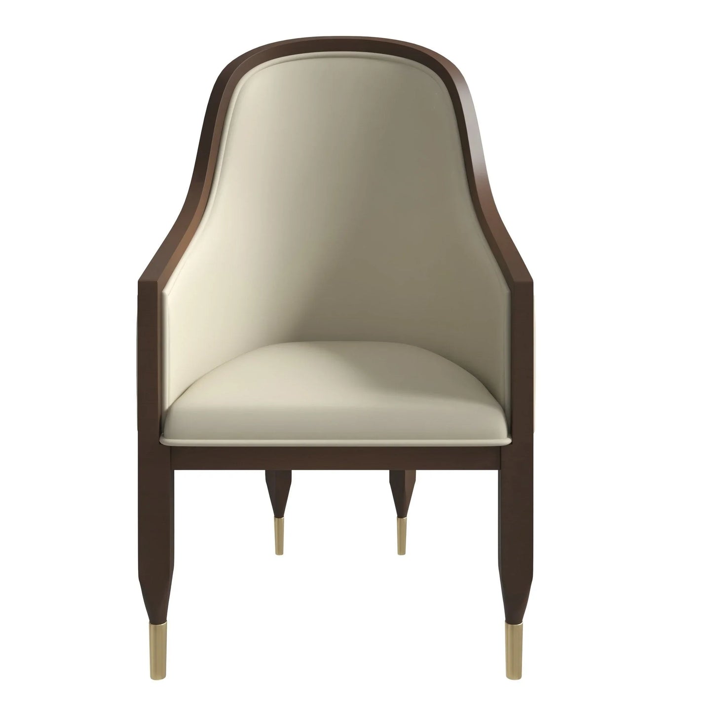 Belle Leather Dining Chair with Arms and Gold Metal Caps with Rubberwood Frame and Legs - Elax Furniture