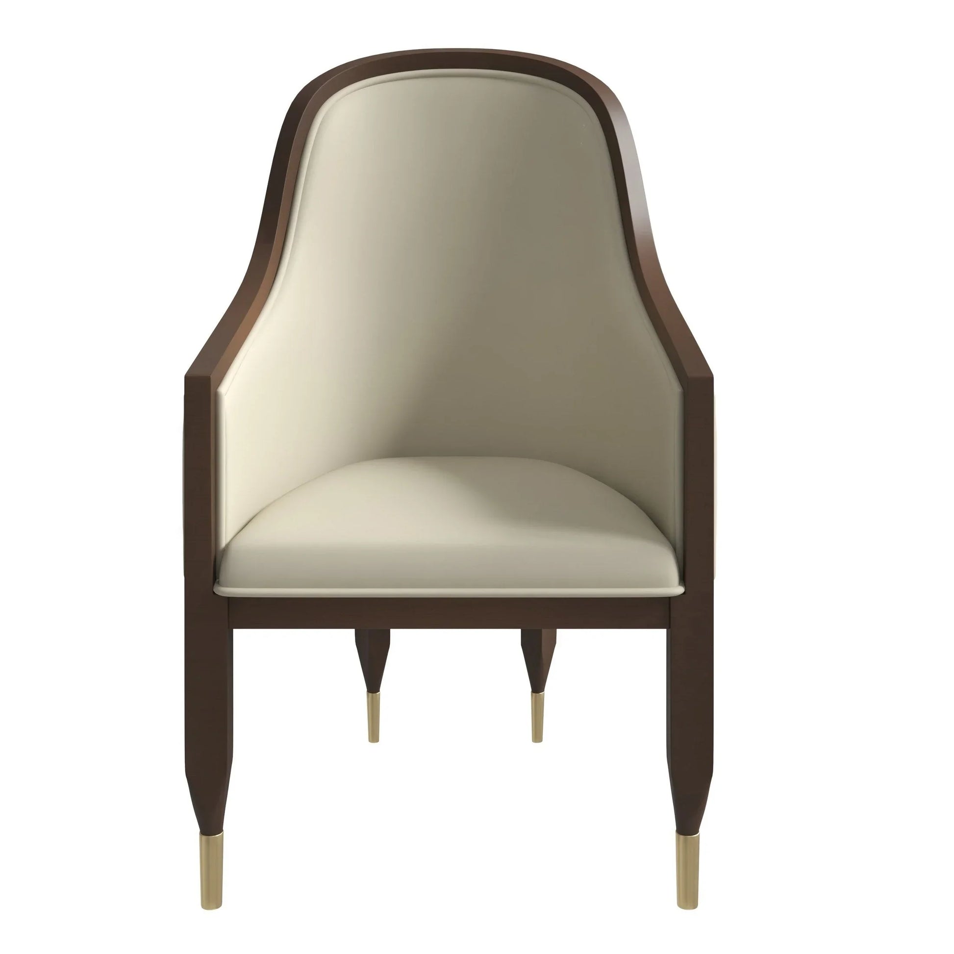 Belle Leather Dining Chair with Arms and Gold Metal Caps with Rubberwood Frame and Legs - Elax Furniture