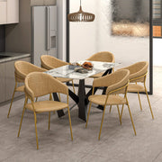 Bella Dining Chair Upholsted in Leather or Velvet in Gold Stainless Steel Taupe Leather Dining Chair Leisuremod