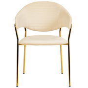 Bella Dining Chair Upholsted in Leather or Velvet in Gold Stainless Steel Off-White Velvet Dining Chair Leisuremod