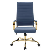 Benmar High-Back Leather Adjustable Office Conference Chair Gold Navy Blue Office Chair Leisuremod