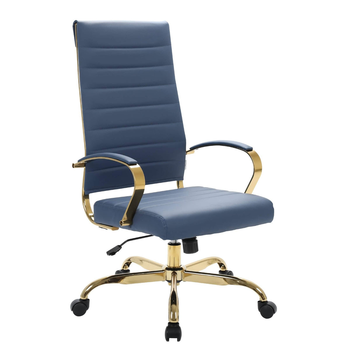Benmar High-Back Leather Adjustable Office Conference Chair Gold Navy Blue Office Chair Leisuremod