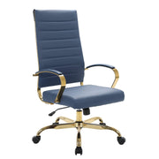 Benmar High-Back Leather Adjustable Office Conference Chair Gold Navy Blue Office Chair Leisuremod