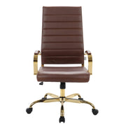 Benmar High-Back Leather Adjustable Office Conference Chair Gold Brown Office Chair Leisuremod