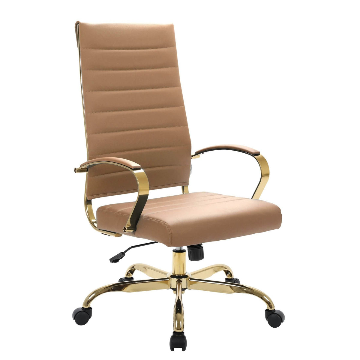 Benmar High-Back Leather Adjustable Office Conference Chair Gold Light Brown Office Chair Leisuremod