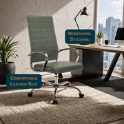 Benmar High-Back Leather Adjustable Office Conference Chair Chrome Green Office Chair Leisuremod