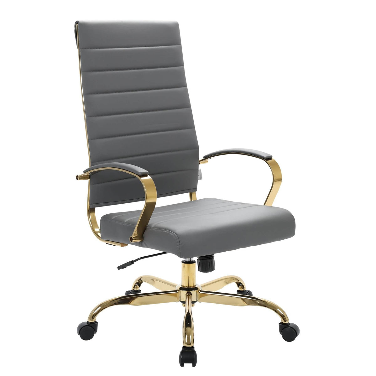 Benmar High-Back Leather Adjustable Office Conference Chair Gold Grey Office Chair Leisuremod