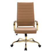 Benmar High-Back Leather Adjustable Office Conference Chair Gold Light Brown Office Chair Leisuremod