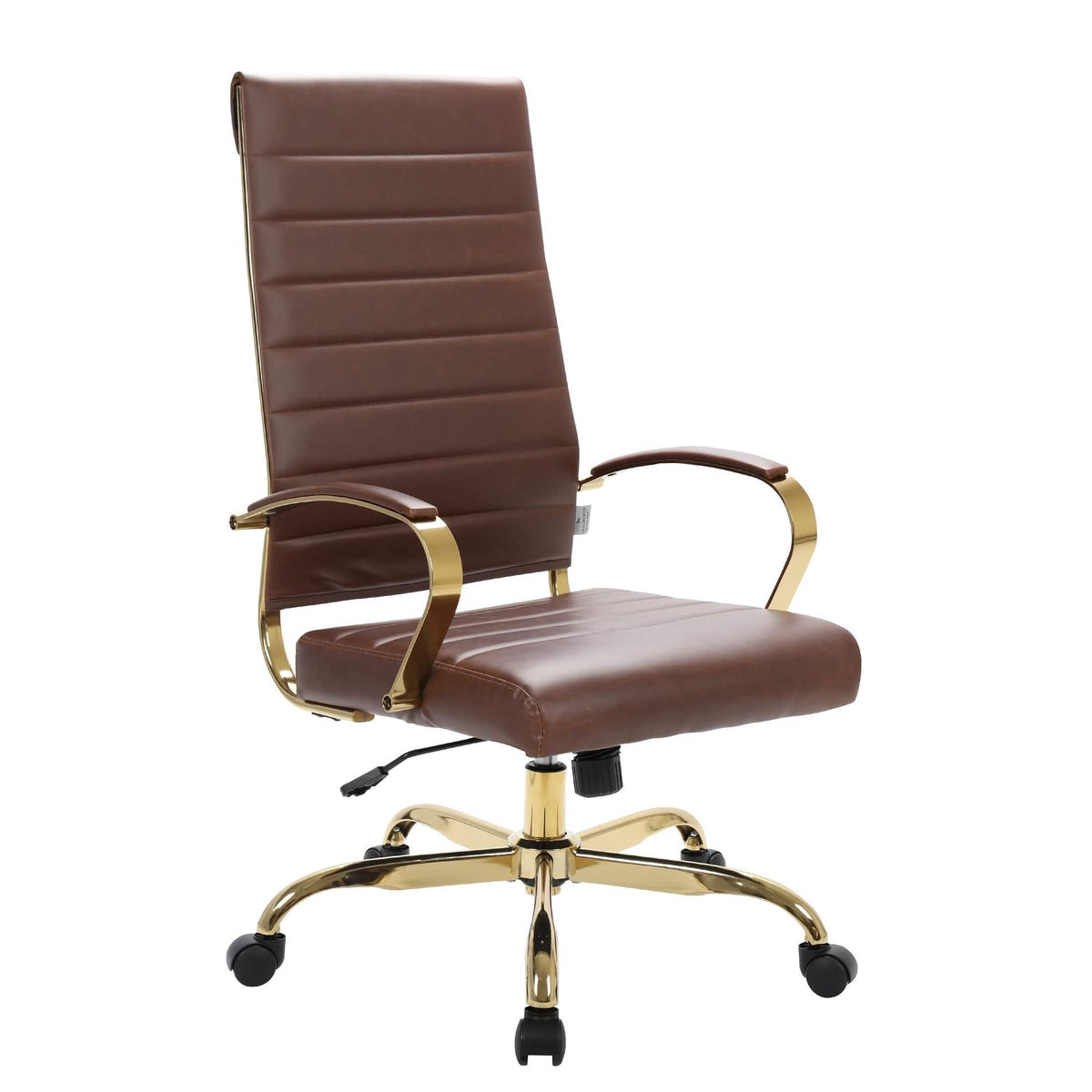 Benmar High-Back Leather Adjustable Office Conference Chair Gold Brown Office Chair Leisuremod