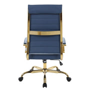 Benmar High-Back Leather Adjustable Office Conference Chair Gold Navy Blue Office Chair Leisuremod