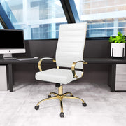 Benmar High-Back Leather Adjustable Office Conference Chair Gold White Office Chair Leisuremod