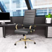 Benmar High-Back Leather Adjustable Office Conference Chair Gold Grey Office Chair Leisuremod