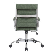Benmar Mid-Back Leather Office Conference Chair Adjustable Height, Swivel, and Tilt Chrome Green Office Chair Leisuremod