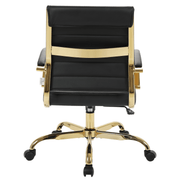 Benmar Mid-Back Leather Office Conference Chair Adjustable Height, Swivel, and Tilt Gold Black Office Chair Leisuremod