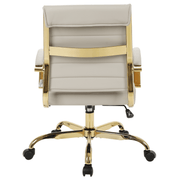 Benmar Mid-Back Leather Office Conference Chair Adjustable Height, Swivel, and Tilt Gold Tan Office Chair Leisuremod