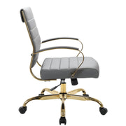 Benmar Mid-Back Leather Office Conference Chair Adjustable Height, Swivel, and Tilt Gold Grey Office Chair Leisuremod