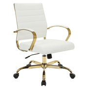 Benmar Mid-Back Leather Office Conference Chair Adjustable Height, Swivel, and Tilt Gold White Office Chair Leisuremod