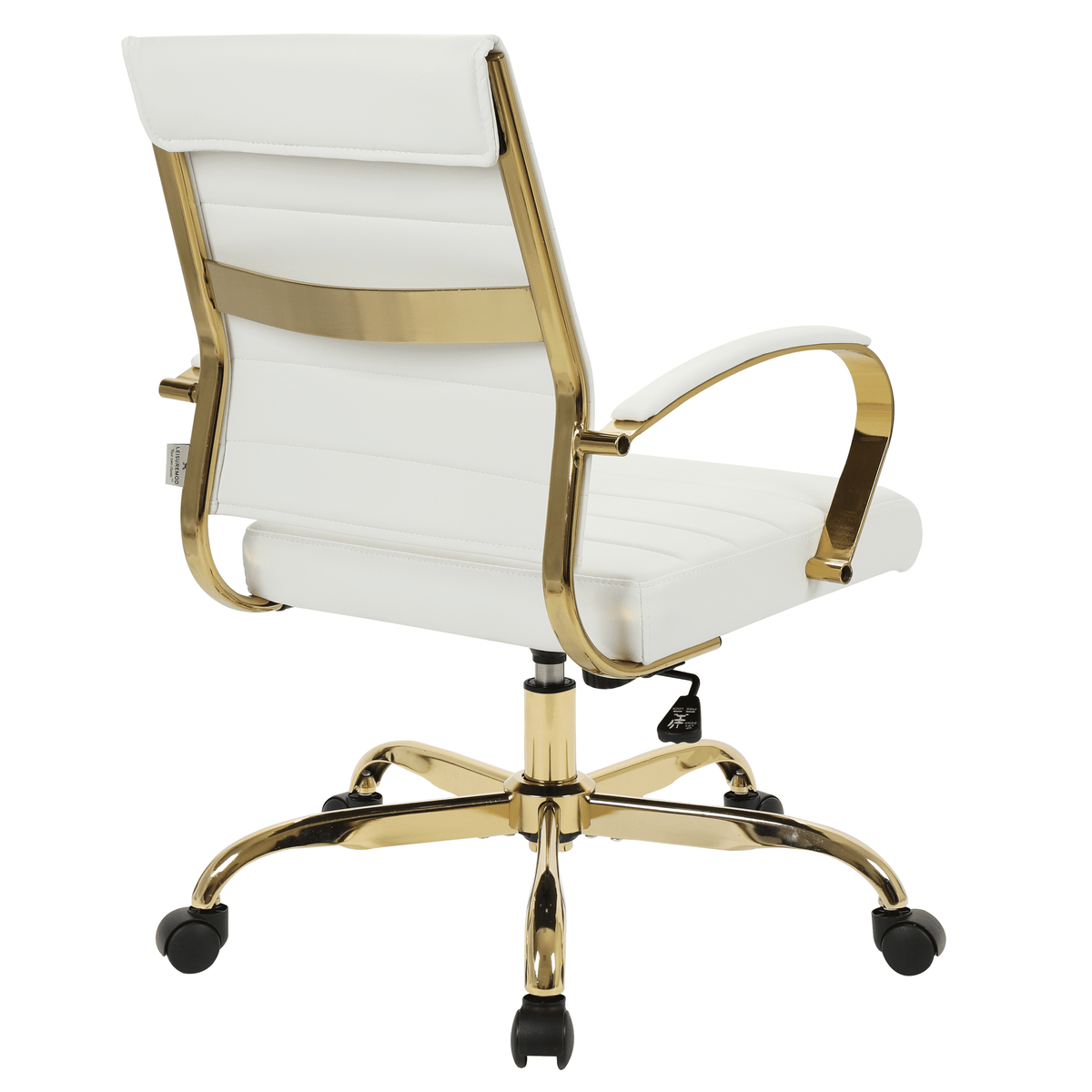 Benmar Mid-Back Leather Office Conference Chair Adjustable Height, Swivel, and Tilt Gold White Office Chair Leisuremod
