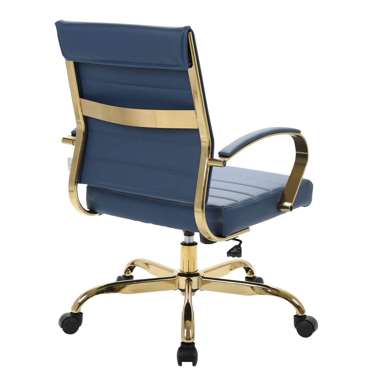 Benmar Mid-Back Leather Office Conference Chair Adjustable Height, Swivel, and Tilt Gold Navy Blue Office Chair Leisuremod