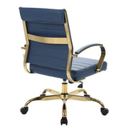 Benmar Mid-Back Leather Office Conference Chair Adjustable Height, Swivel, and Tilt Gold Navy Blue Office Chair Leisuremod
