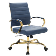 Benmar Mid-Back Leather Office Conference Chair Adjustable Height, Swivel, and Tilt Gold Navy Blue Office Chair Leisuremod