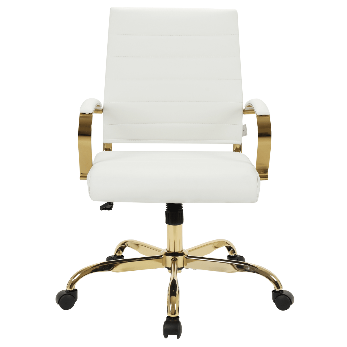 Benmar Mid-Back Leather Office Conference Chair Adjustable Height, Swivel, and Tilt Gold White Office Chair Leisuremod