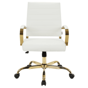 Benmar Mid-Back Leather Office Conference Chair Adjustable Height, Swivel, and Tilt Gold White Office Chair Leisuremod