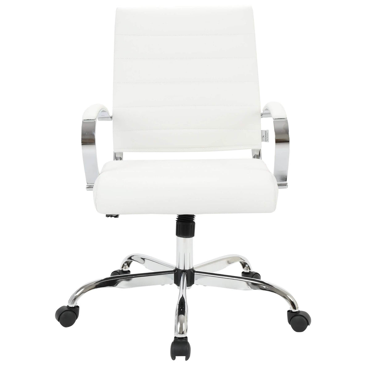 Benmar Mid-Back Leather Office Conference Chair Adjustable Height, Swivel, and Tilt Chrome White Office Chair Leisuremod