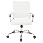 Benmar Mid-Back Leather Office Conference Chair Adjustable Height, Swivel, and Tilt Chrome White Office Chair Leisuremod