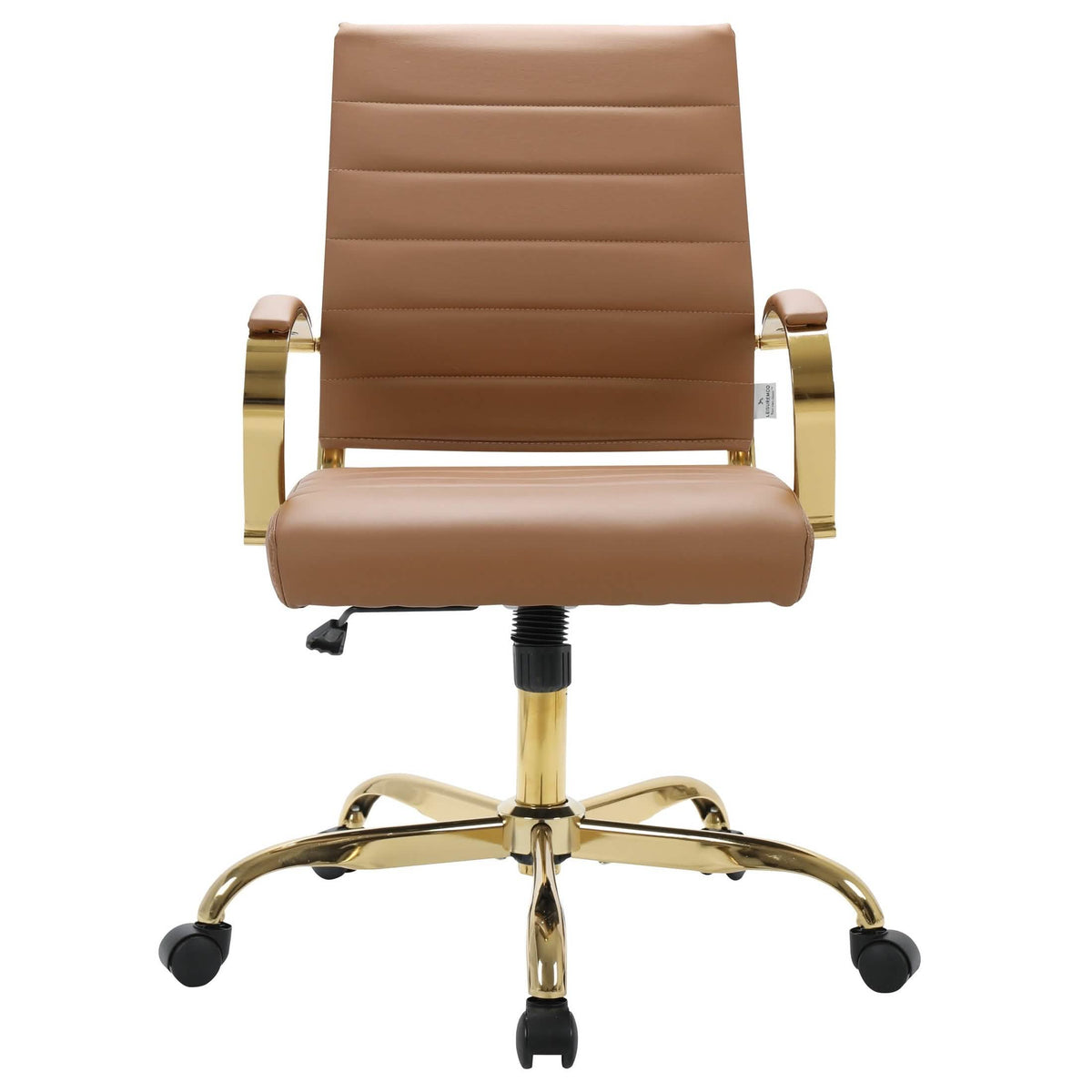 Benmar Mid-Back Leather Office Conference Chair Adjustable Height, Swivel, and Tilt Gold Brown Office Chair Leisuremod