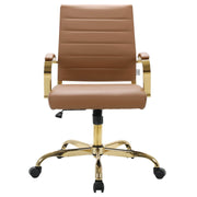 Benmar Mid-Back Leather Office Conference Chair Adjustable Height, Swivel, and Tilt Gold Brown Office Chair Leisuremod